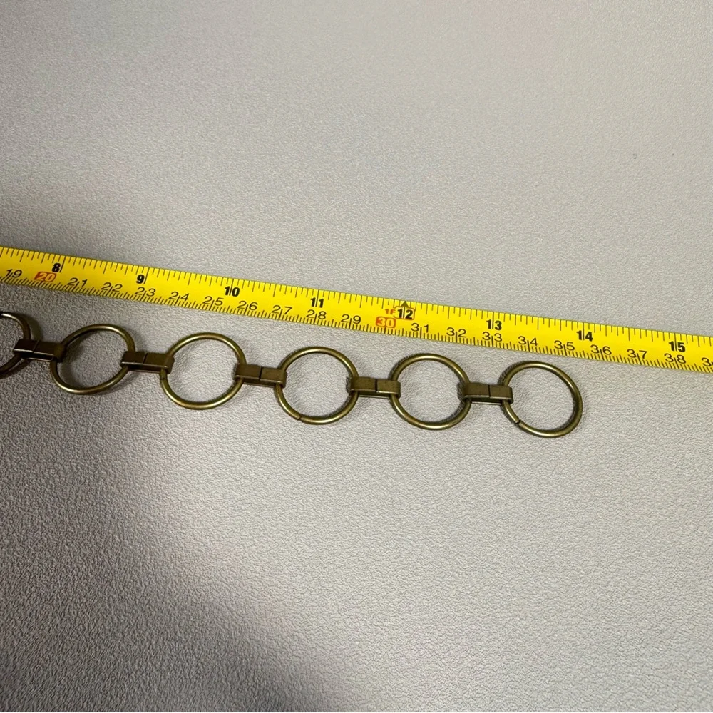 Vintage Wooden Medallian and Pegs Brass Metal Link Chain Belt